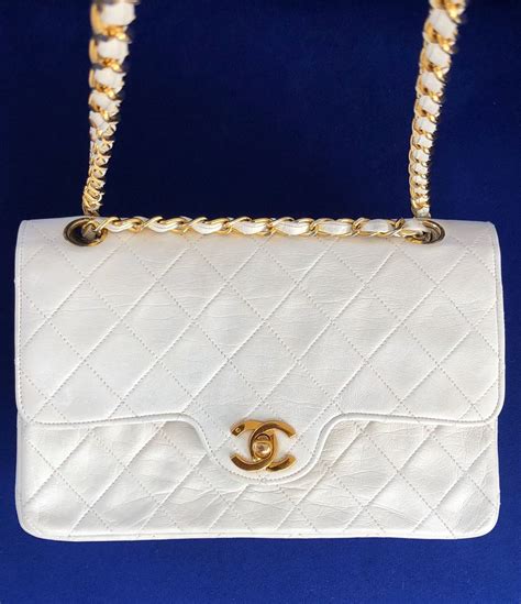 chanel white handbag with pink emblem|white chanel bag vintage.